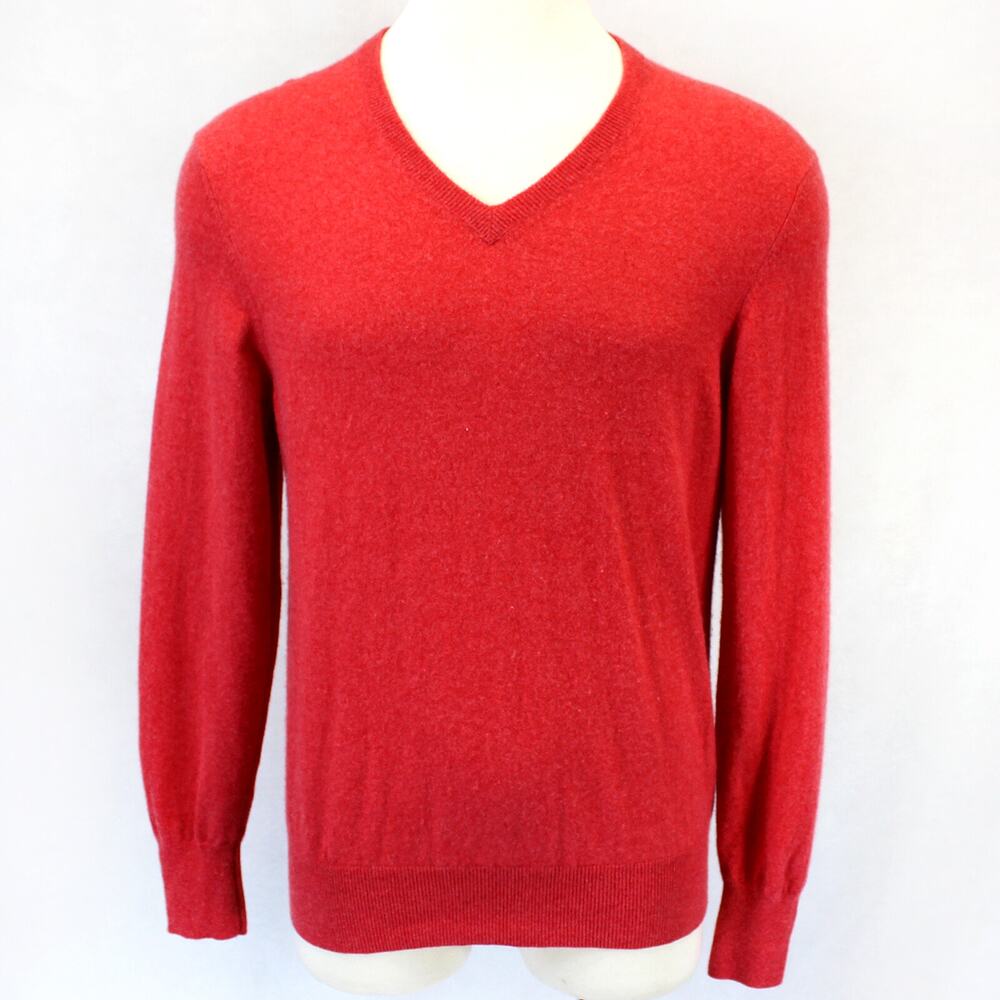 J. McLaughlin 2-Ply 100% Cashmere Knit Soft Warm Coral Red V-Neck Sweater Large